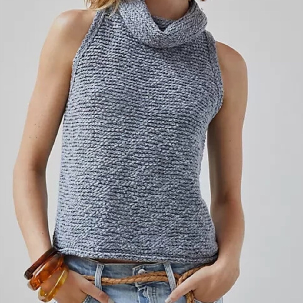 Pilcro Blue Sleeveless Cowl Neck Sweater